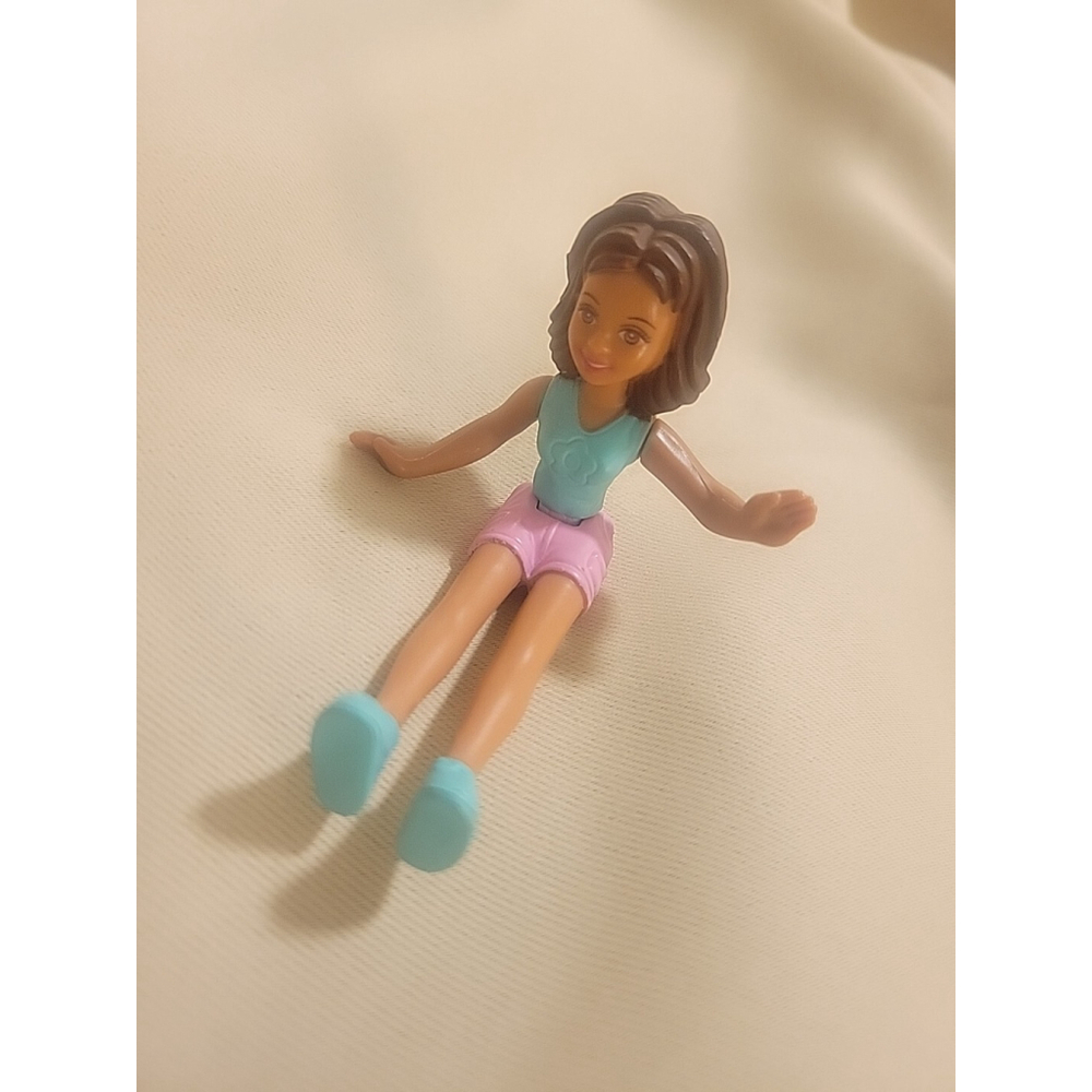 Polly Pocket Doll McDonald's 2000s 3 3/4" Brown Hair Pink Shorts & Turquoise Top